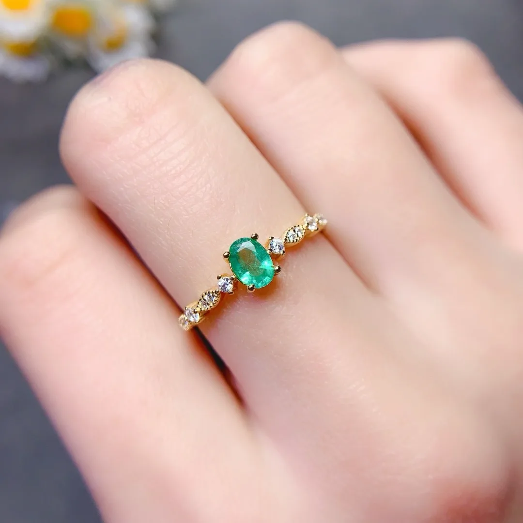 مجوهرات السيدات رشيقة الزمرد الطبيعي S925 الفضة الاسترليني الحلقة المثالية لأناقة اليومية وتصميم الحفلات الأسرية #2