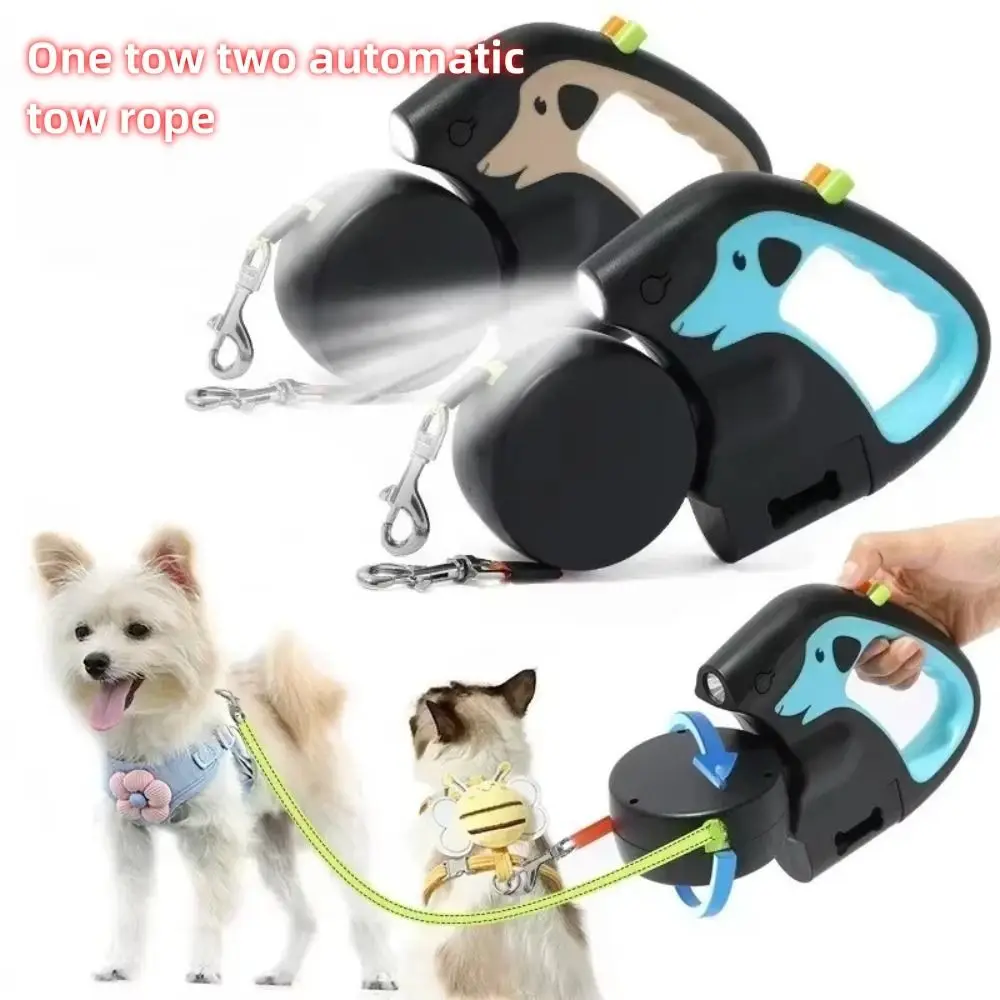 

New 3m Rotating Nylon Pet Traction Rope with Flashlight Poop Bag Box Double Rope Leashes Adjustable Retractable Pet Leash