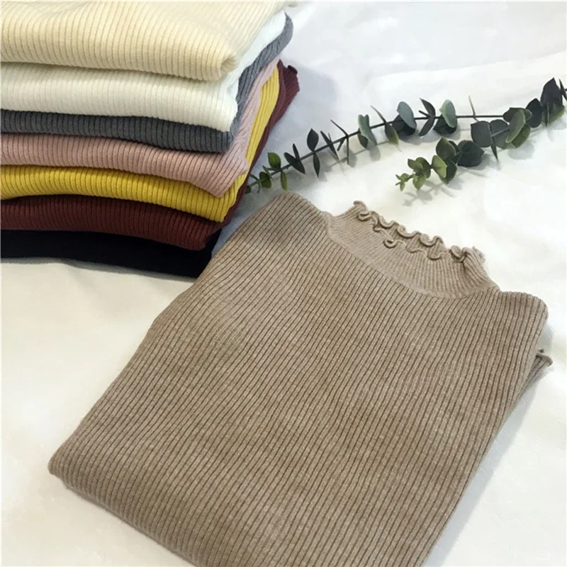 

Turtleneck Ruched Women Sweater High Elastic Solid Korea Fall Winter Fashion Sweater Women Slim Sexy Knitted Pullovers White