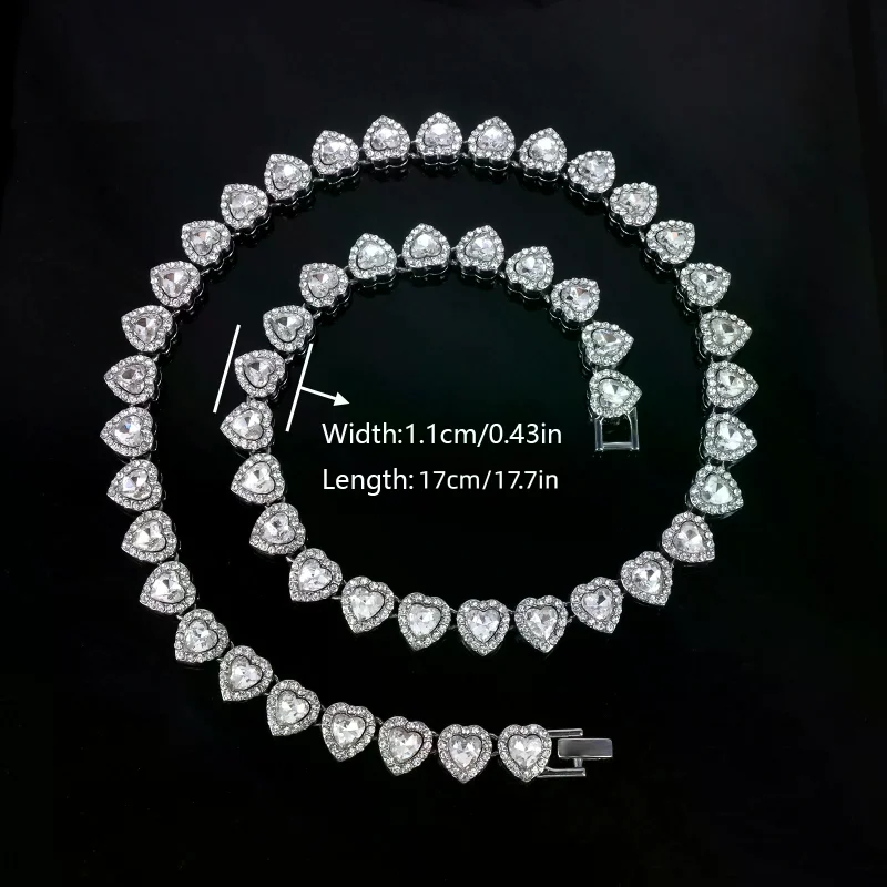 45CM 신상 힙합 테니스 체인 팔찌 목걸이 반짝이는 하트 모양 큐빅 지르코니아 패션 록 파티 주얼리