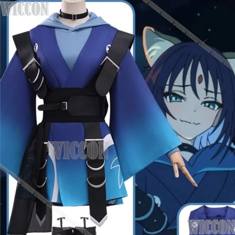 

Принцесса Кагуя! Косплей-костюм Ироха Сакаяри: синее градиентное японское кимоно для сцены, с пушистыми ушками, для Хэллоуина, Навидада, Карнавала