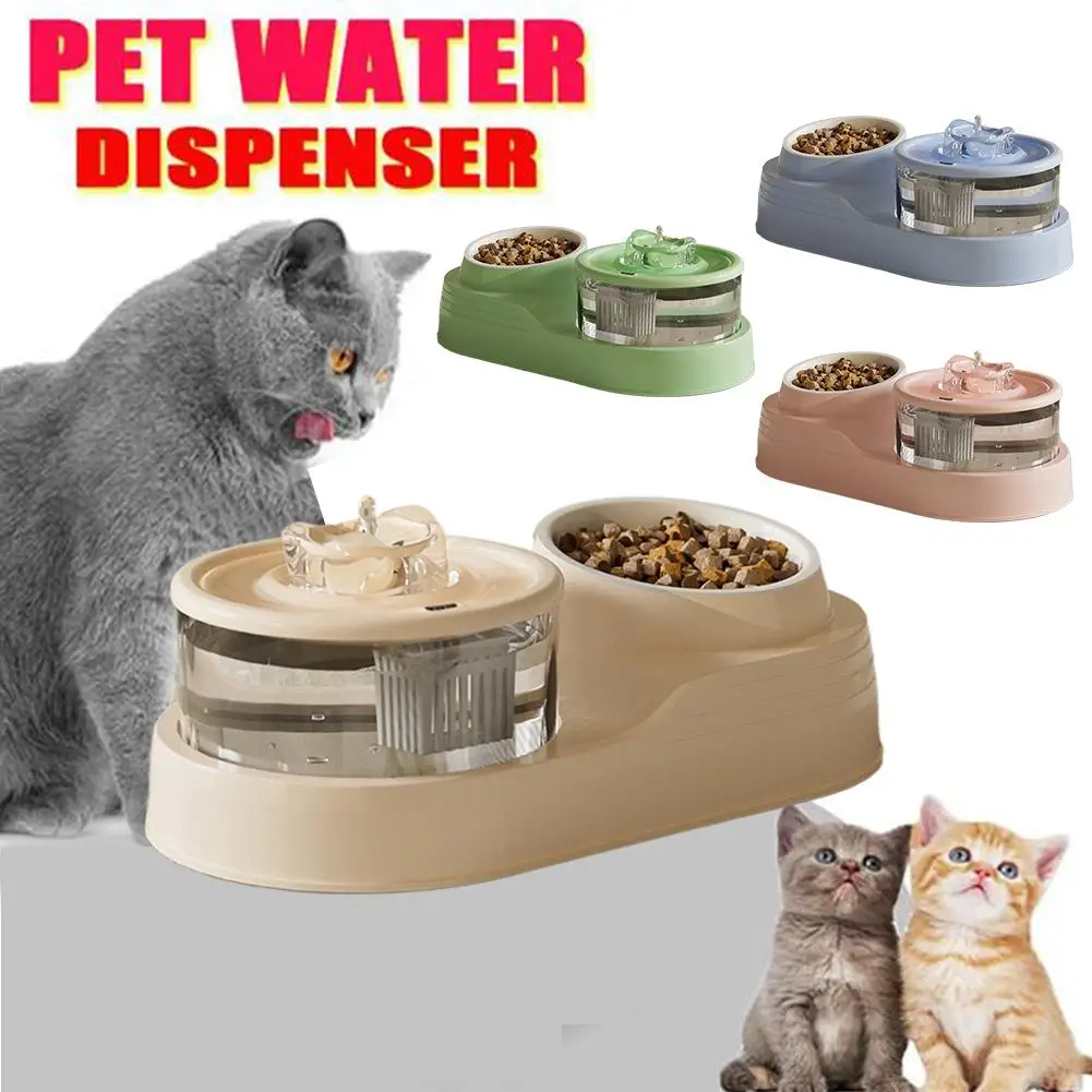 Pets Water Fountain Auto Filter USB Electric Mute Cat Bowl Feeder 2-in-1 Filtring Recirculate Pet Drinker Mute Drinker Cat D9Y8