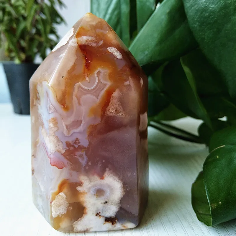 Natural The Cherry Agate Geode Druzy Crystal Tower Point Home Decor Wand Witchcraft Reiki Meditation Chakra Healing Crystals