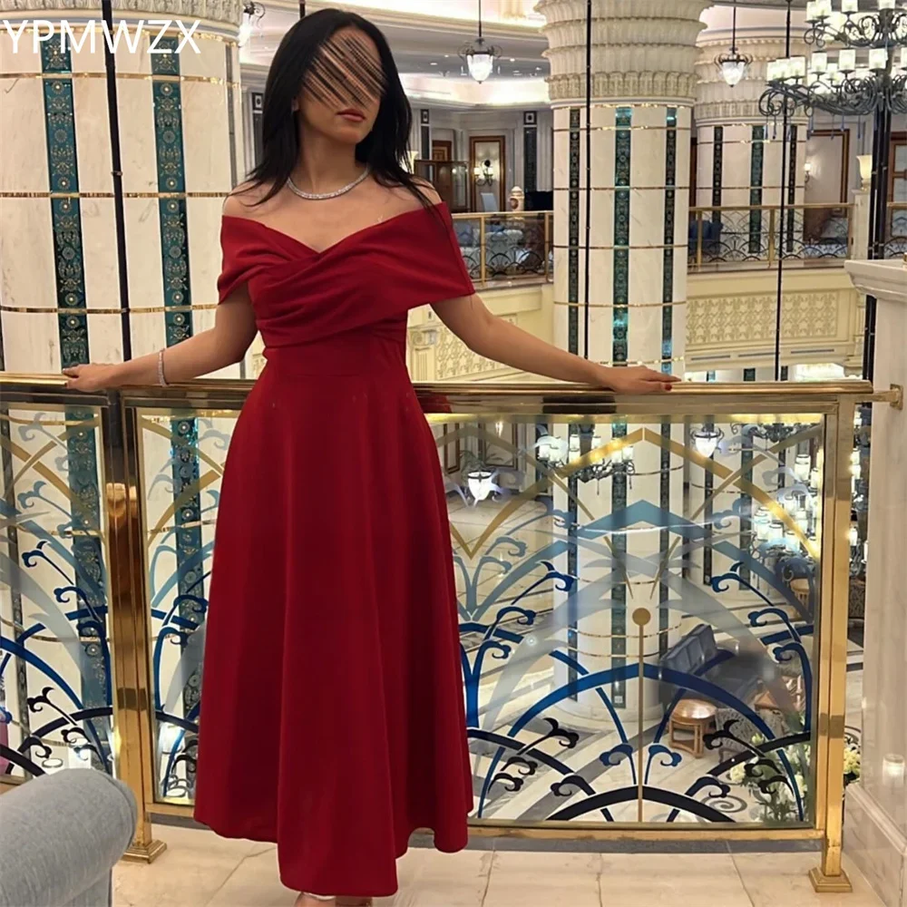Customized Evening Dress Party Occasion Formal  Women YPMWZX Off-the-shoulder A-line Ankle Length Skirts Draped Bespoke Occ