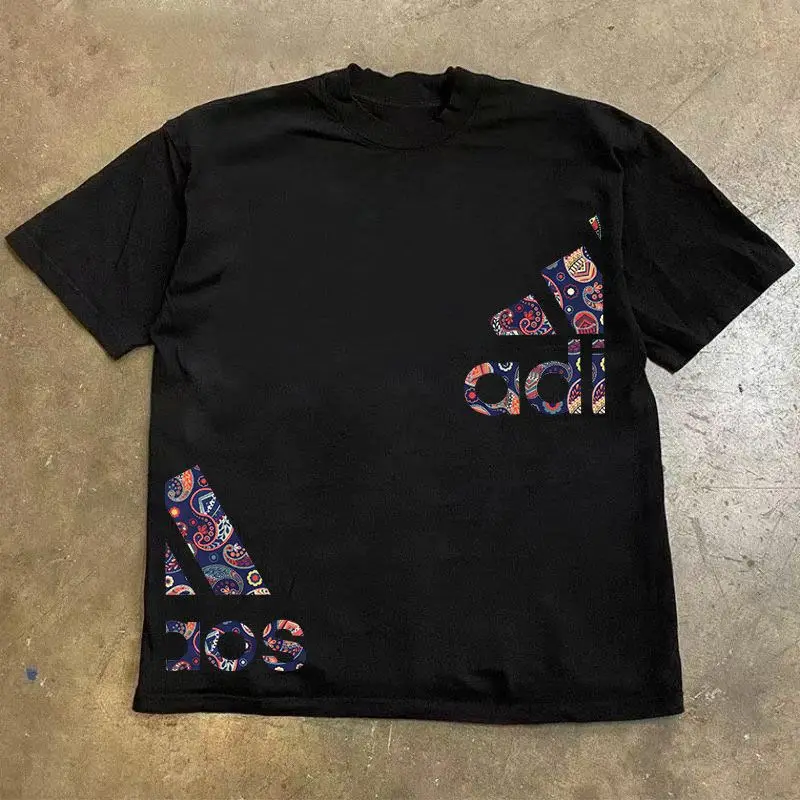 

Новая американская модная хлопковая футболка с коротким рукавом и монограммой, модный мужской и женский нишевый тренд, модный свободный топ