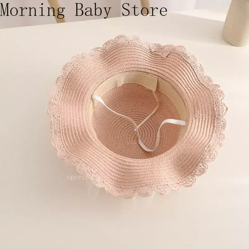 Summer Fashion Kids Straw Hat Lace Pearl Baby Girl Hat Bag Set Baby Travel Sun Protection Beach Hats Panama for 2-8 Years Kids