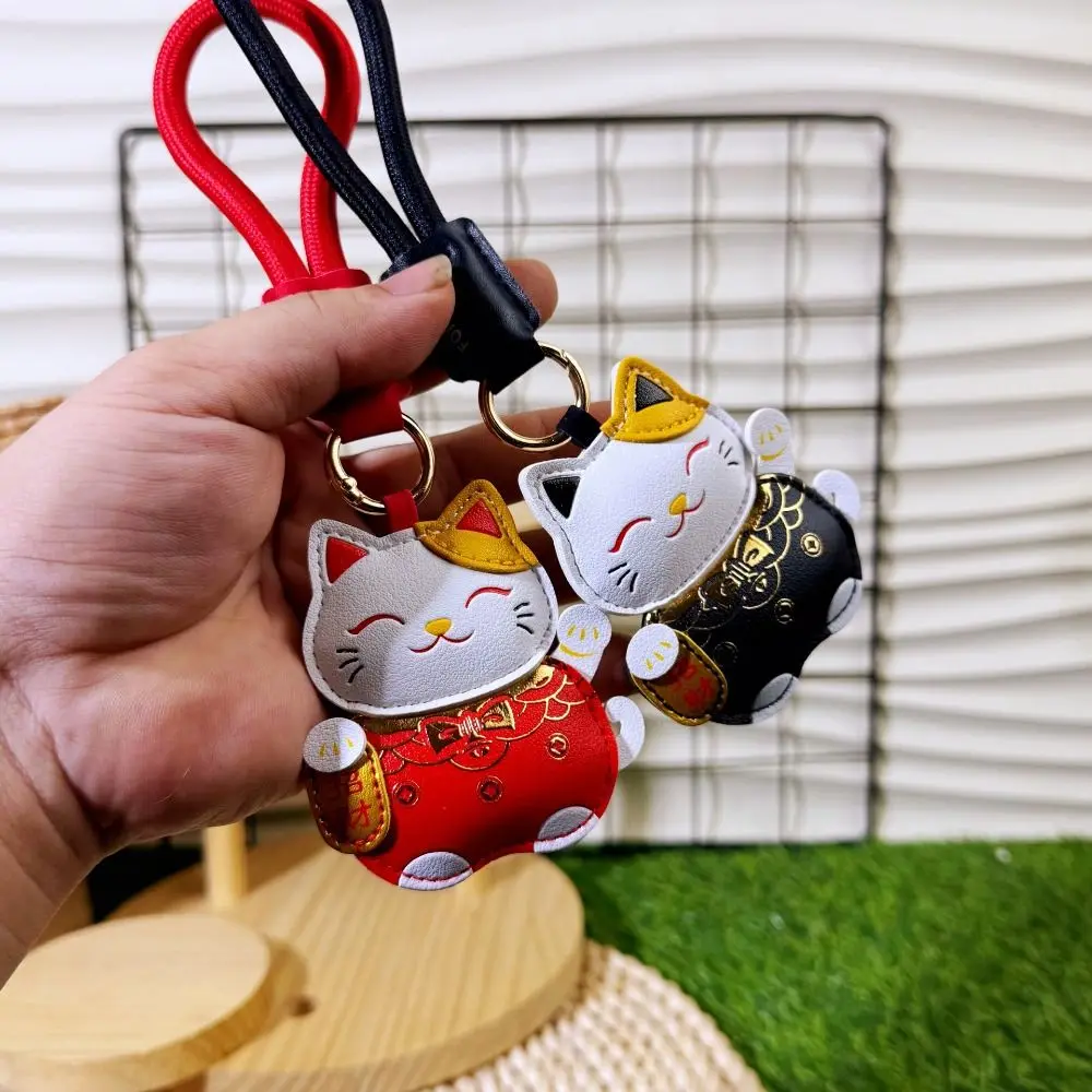 Funny Cartoon Pu Leather Fortune Cat Keychain Fortune Get Rich Horse Year Pendant Lucky Red Bag Hanging New Year Gift