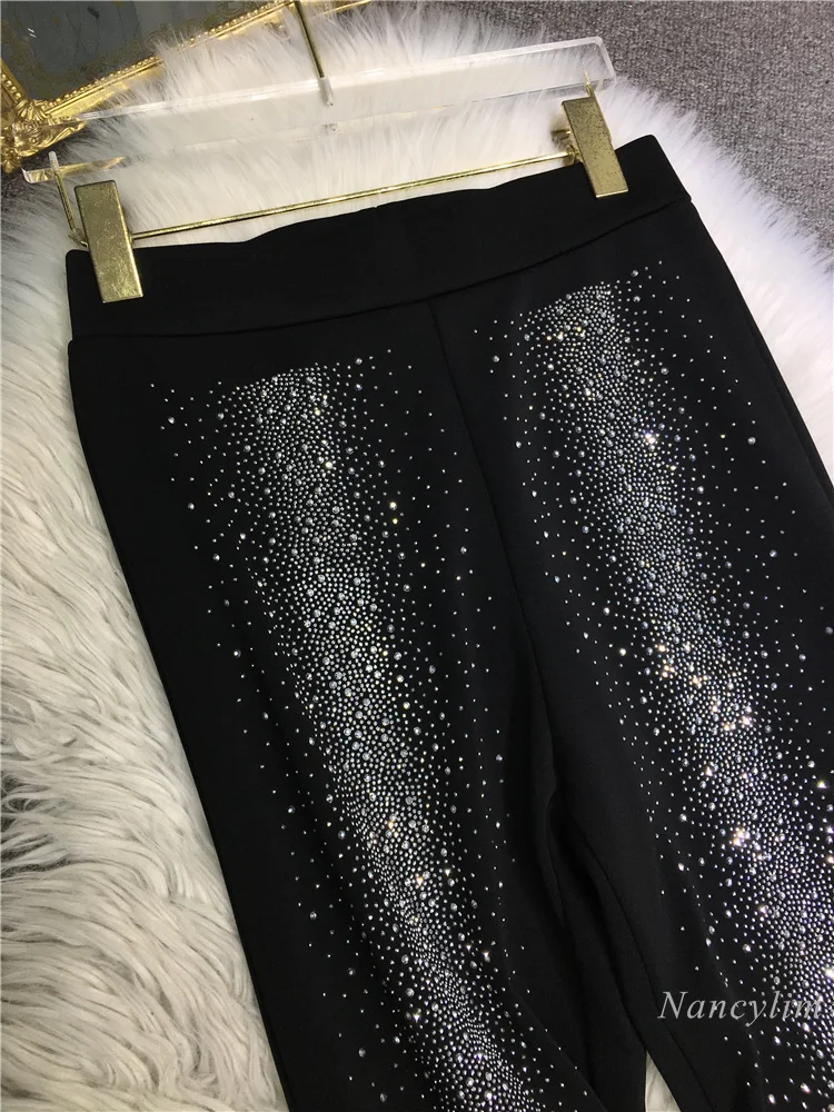 RapIndustry-Leggings chauds en diamant pour femmes, taille moyenne à haute, noir, épais, européen, automne, hiver