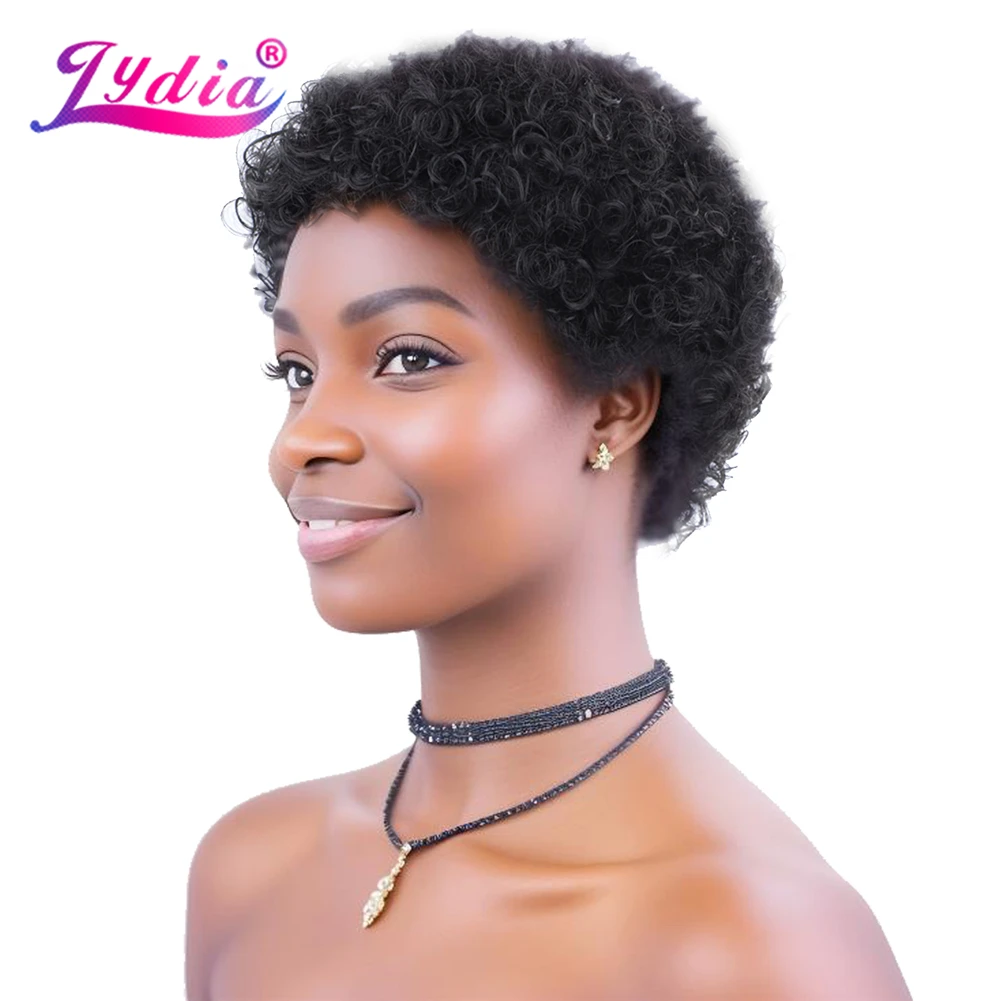 Lydia Synthetic Wigs For Women Short 3Inch Kinky Curl Kanekalon Heat Resistant Fiber Kinky Black Daily&Party Wig