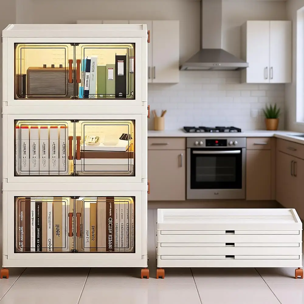 

Складные органайзеры для кладовой, кухни, офиса, прозрачные пластиковые контейнеры для хранения, 3 шт. (белые)