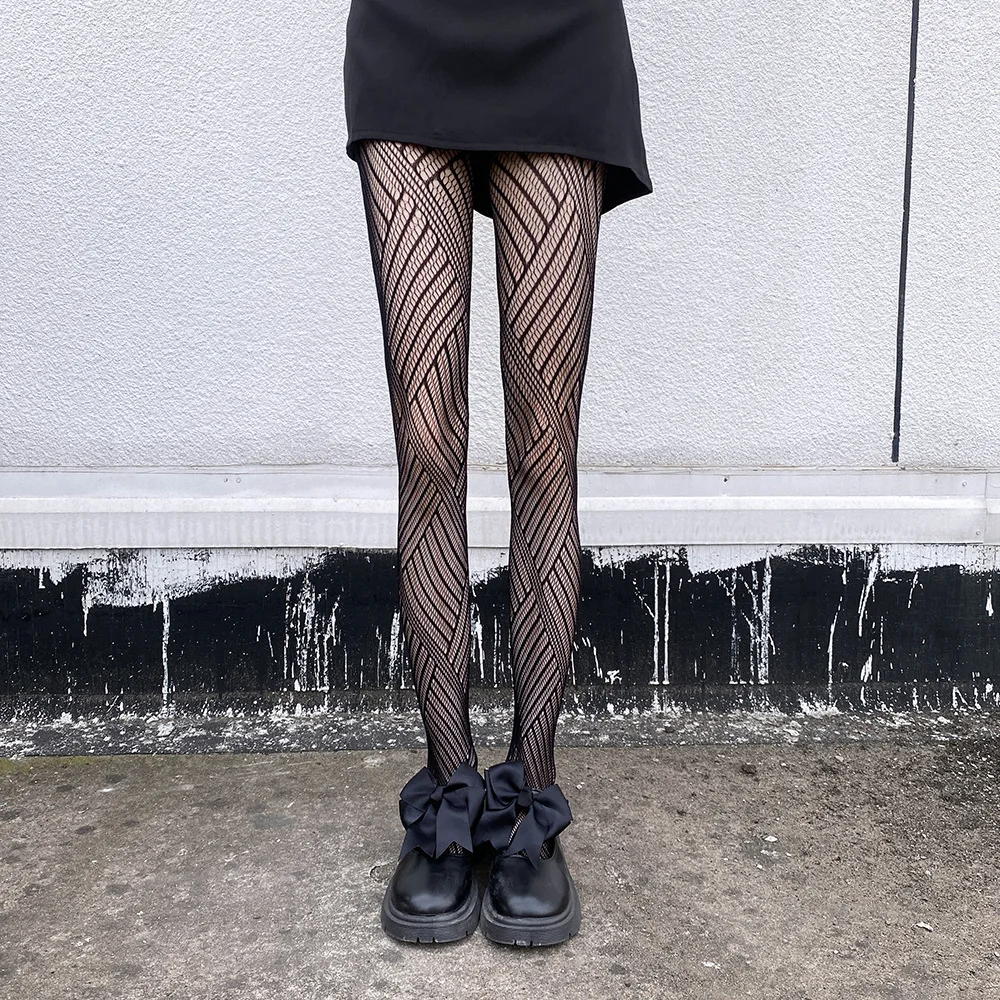 

Fashion Sexy Striped Interwoven Women's Pantyhose Thin Lolita Hottie Fishing Net Stockings Show Thinness Hollow Out Nylon Tights