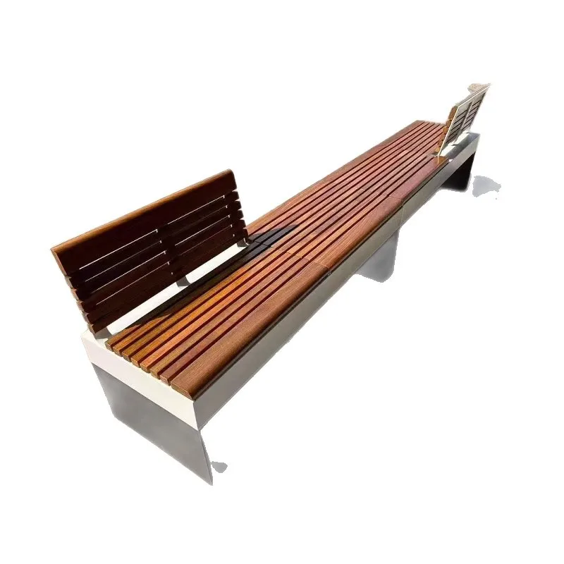 

Chair Outdoor Bench, Antiseptic Wood Bench Stainless Steel Outdoor Seat Garden Landscape Leisure Chair