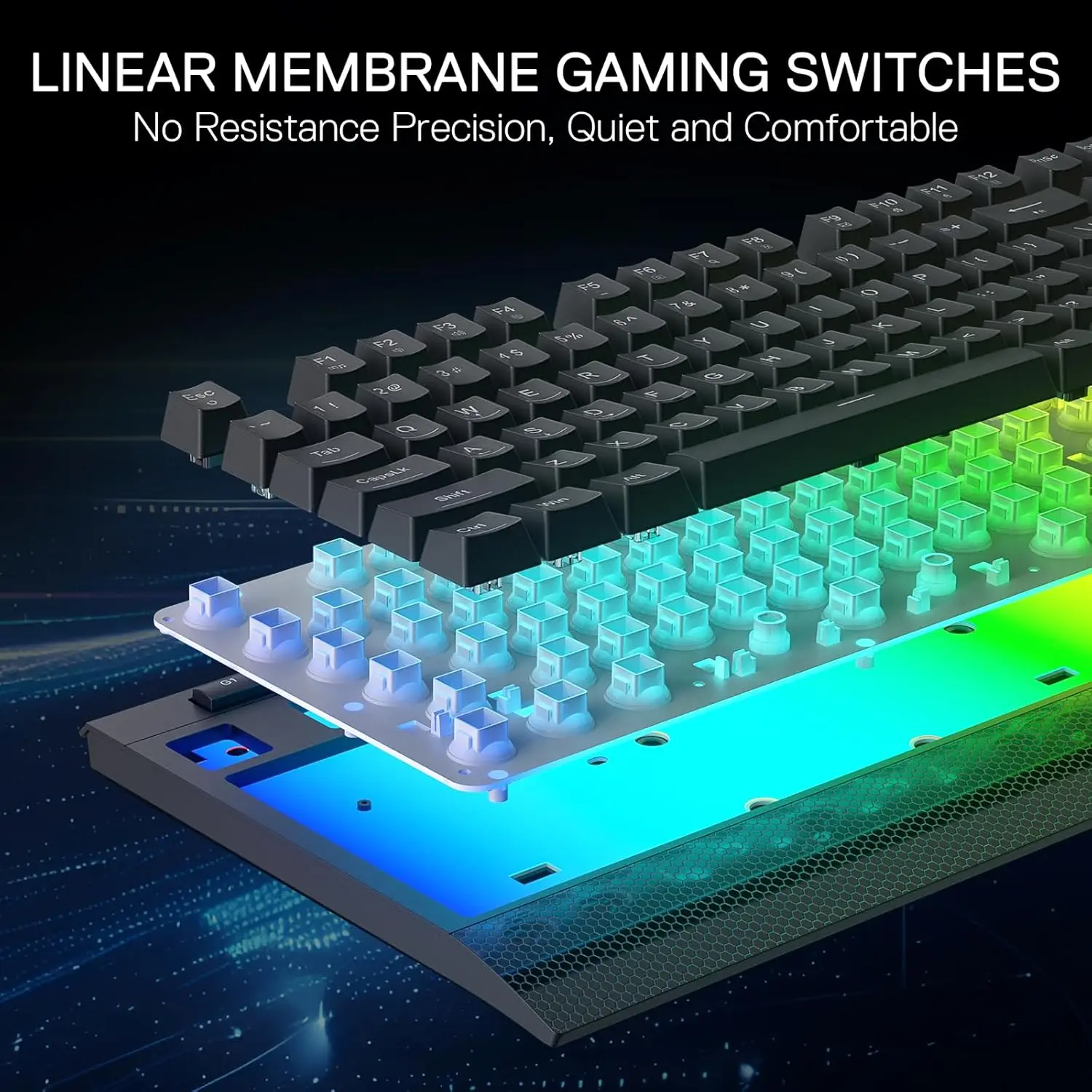 Redragon K525 RVB rétroéclairé 104 touches clavier de jeu à membrane filaire avec 5 touches multimédia et 4 touches macro supplémentaires embarquées