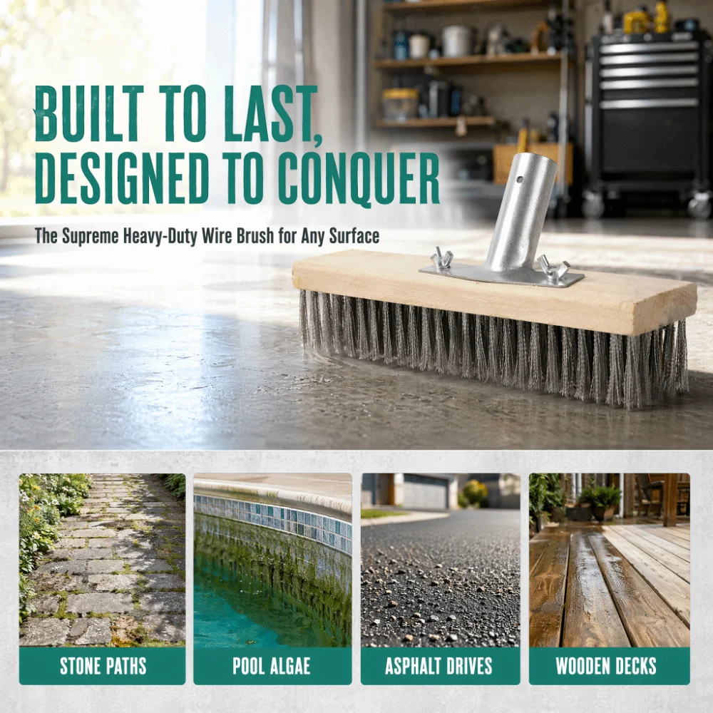 Stainless Steel Wire Broom Brush Corrosion-Resistant Heavy Stainless Steel Brush Rust-Proof Duty Deck Scrub Brush Garage Floor
