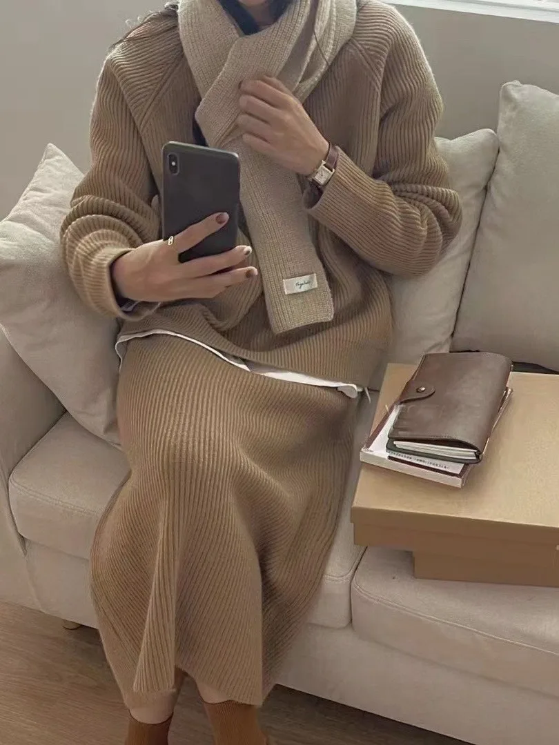 Faionable ey Set Sweet Cool Sistema di sale in due pezzi ort plus Size Maglione e gonna da donna Ensemble Inverno 2025