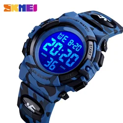 SKMEI-relojes deportivos de moda para niños, 5bar, resistente al agua, luces de colores, 12/24 horas, camuflaje, 1548