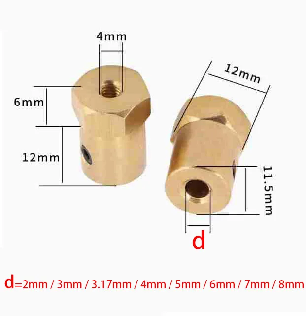 2/3/3.17/4/5/6/7/8mmHexagonal Brass Shaft Coupling Motor Transmission Connector With Screws Wrench Model Car Wheels Tires Shaft