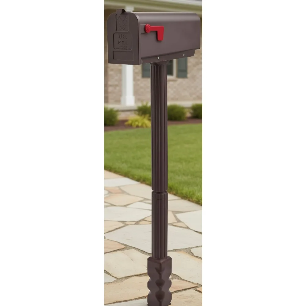 

Rust-Proof Plastic Post Mounted Mailbox for Outside, Mocha Medium Curbside, USPS Approved Residential Delivery