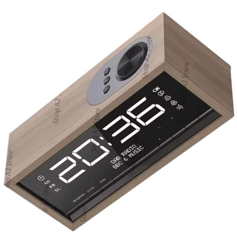 FM Bluetooth 5.0 Radio Speaker, Multifunctional Alarm Clock with Wireless Charging, Desktop Home Stereo Audio Player