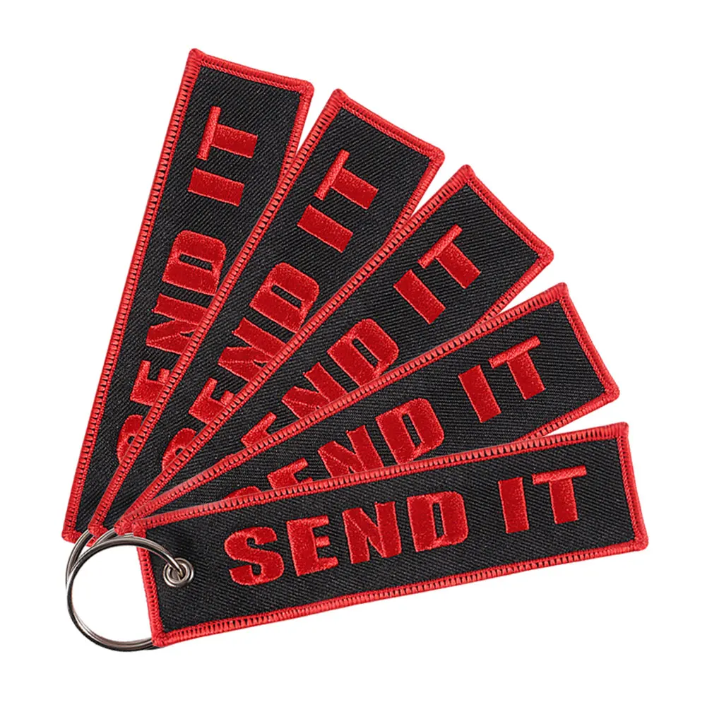 5PCS SEND IT Key Chain Embroidery Aviation Gifts Keyring Key Tag For Motorcycles Scooter ATV UTV Car Accessories