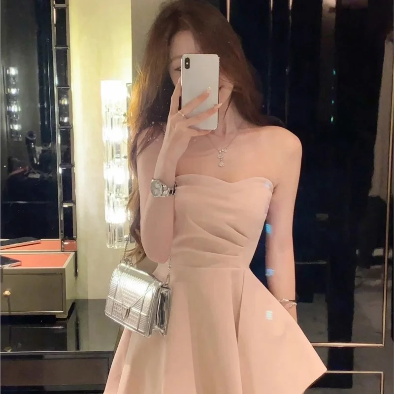 

Birthday gift waist irregular light luxury small banquet chest dress