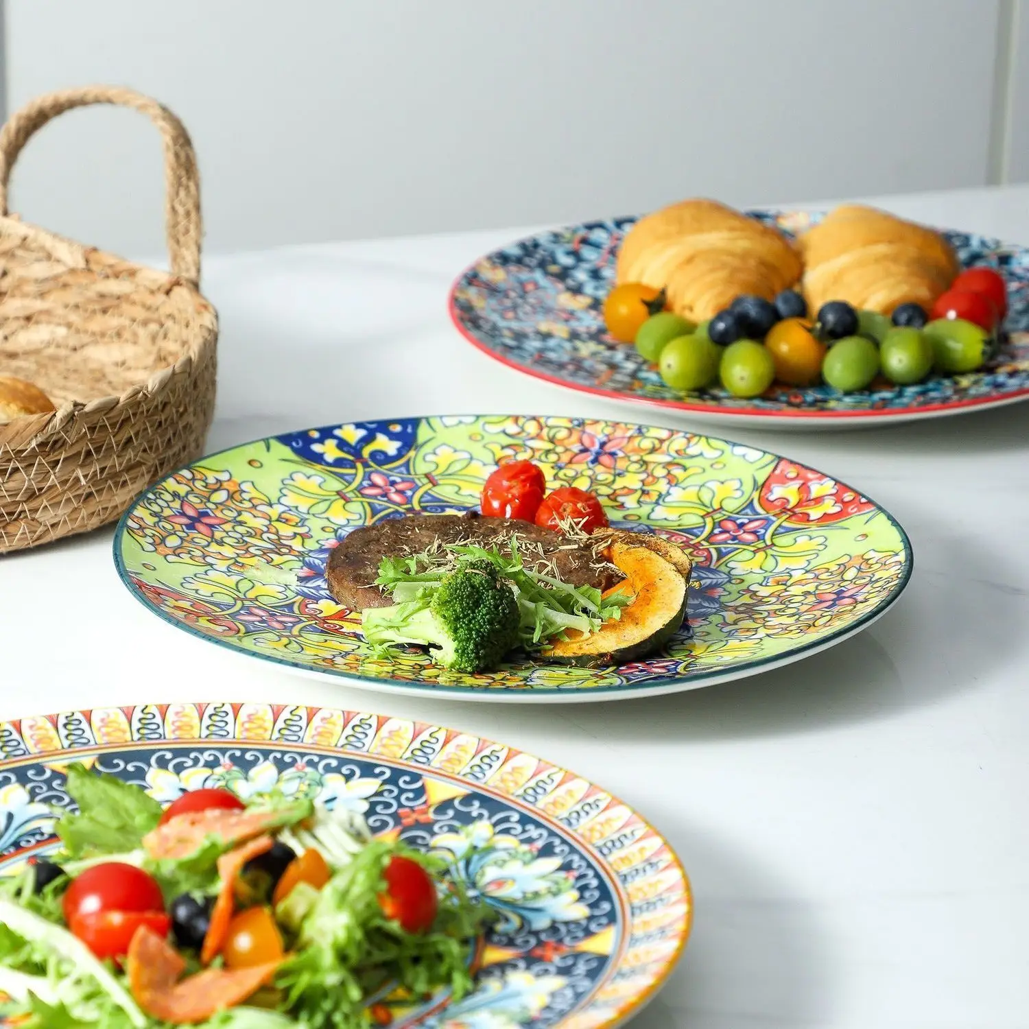 

6-piece dining set, including dinner plate, steak plate, dessert plate, dim sum plate, and fruit salad plate, 8-inch or 10-inch