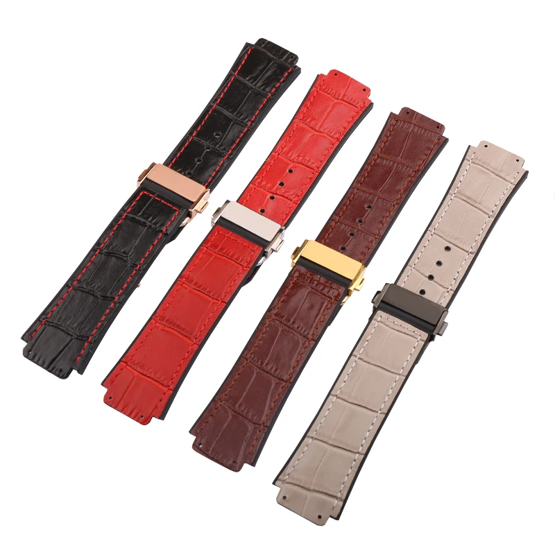 

Watch accessories for HUBLOT Hublot Big Bang series Bamboo section leather face silicone strap 25*19*22 unisex folding buckle