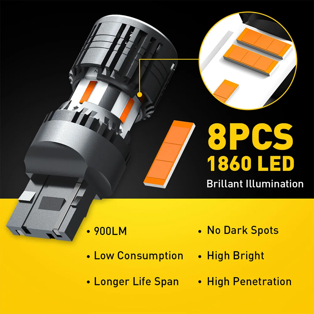 AUXITO 2 قطعة Canbus T20 7440 7440NA LED بدوره مصباح إشارة لمبات 2200 كيلو العنبر الأصفر W21W WY21W LED مؤشر مصباح مع مروحة 12 فولت