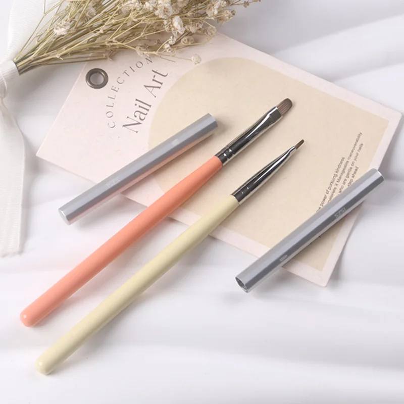 TSZS New Professional White Colorful Handle Flat Liner Nail Art Brush Liner Gel Painting Nail Brush Manicure Tool