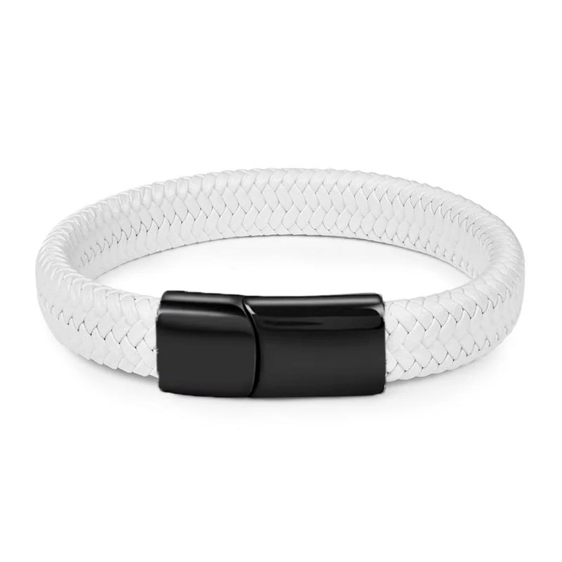 Mode Eenvoudige Witte Lederen Gevlochten Armband Roestvrij Stalen Gesp Sluitingen voor Mannen Handgemaakte Bangle Groothandel Charm Sieraden Gift
