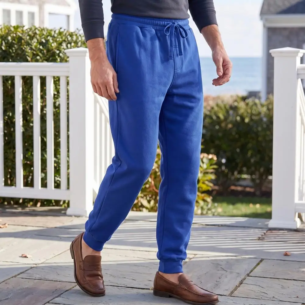 Men Fleece Lined Joggers, Thickened Sweatpants with Ribbed Ankle Cuffs, Warm Winter Athletic Trousers for Outdoor Sports