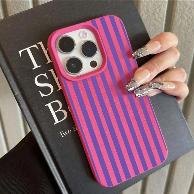 Kleurrijk gestreept minimalistisch INS telefoonhoesje voor koppels voor iPhone 18 17 16 11 13 12 14 15 Pro Max X XR 7 8 Plus 16E 16 17 Pro Cover