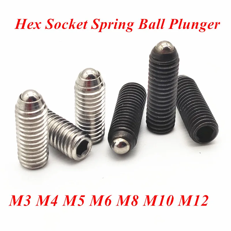 M3 M4 M5 M6 M8 M10 M12 Hex Socket Allen Spring Ball Plunger Grub Point Set Screw Bolt Black Steel/ 304 stainless steel