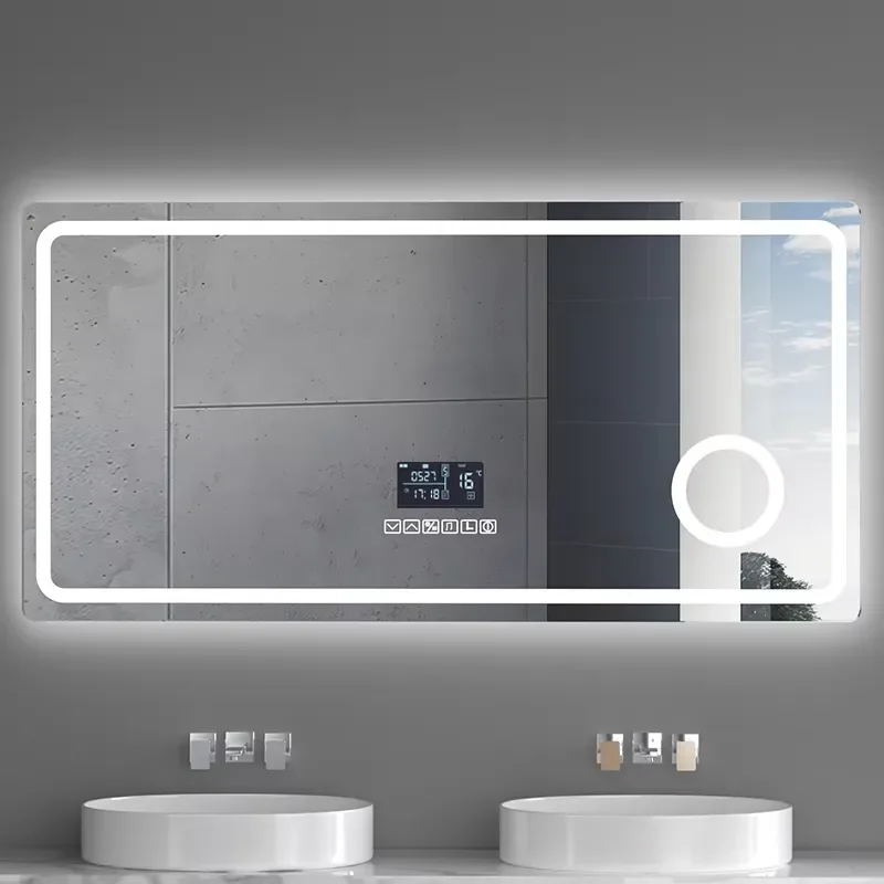 Modern Rectangular Touch - Controlled LED Display Multifunctional Bathroom Mirror