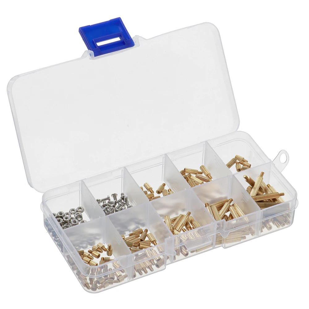 AOQDQDQD 260Pcs M2 PCB Threaded Brass Male Female Standoff Spacer Board Hex Screws Nut Assortment Box Kit Set with Plastic Box