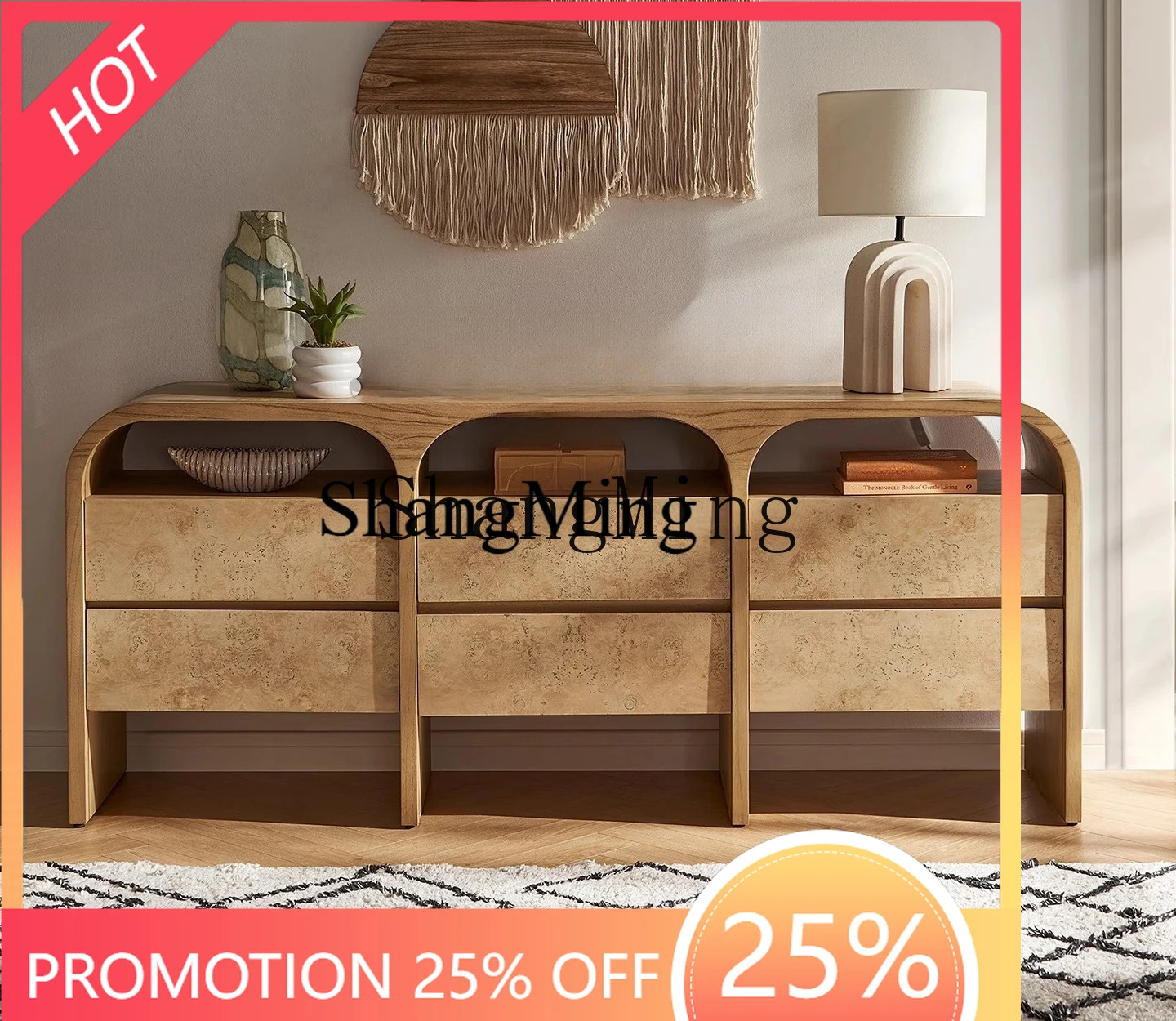 

FG household medieval solid wood porch cabinet integrated storage cabinet against the wall high-end dining side cabinet