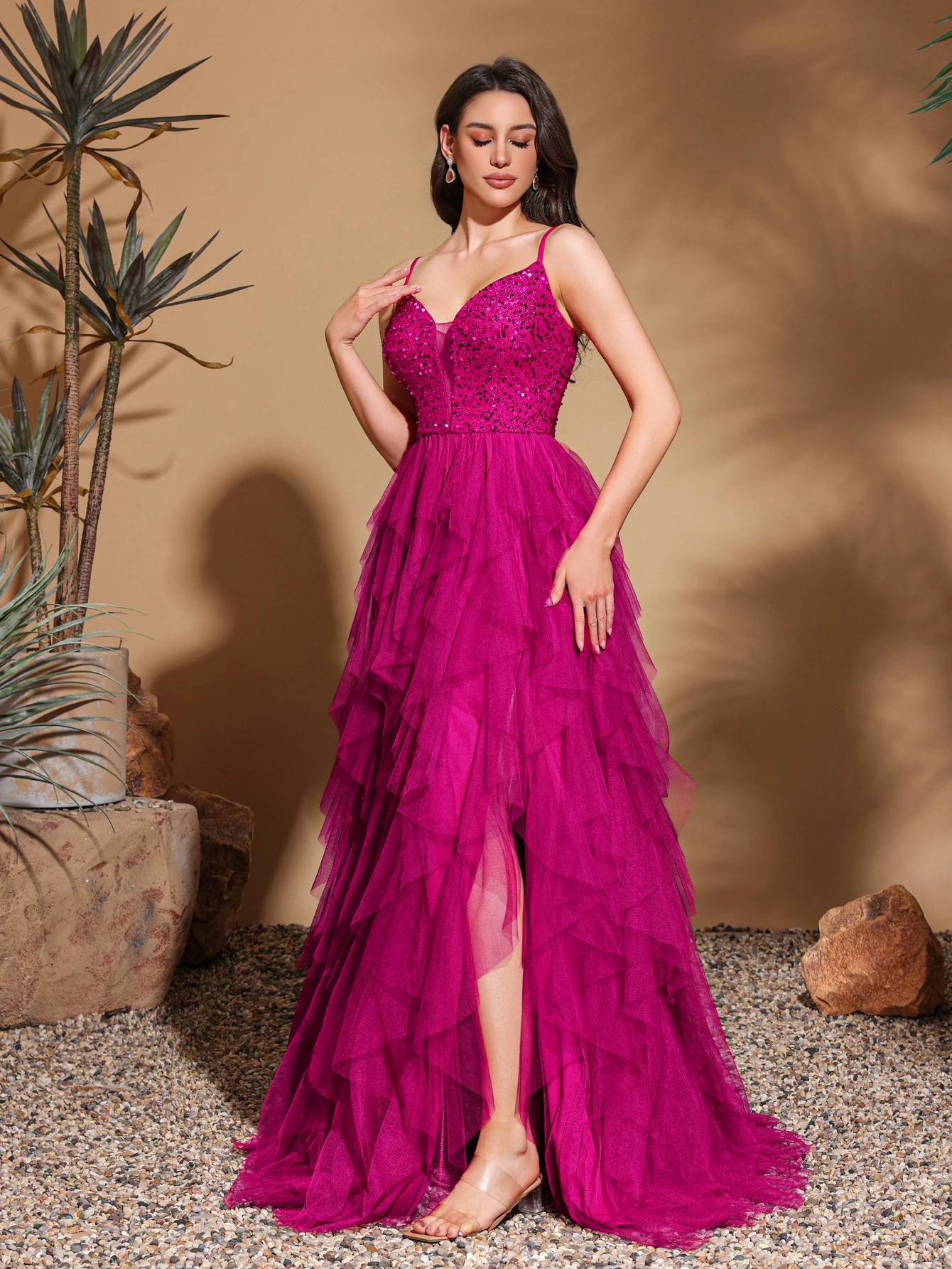 Rose Red  lady's long dres Family evening dresses party dresses festival attire graduation clothing holiday date outfit