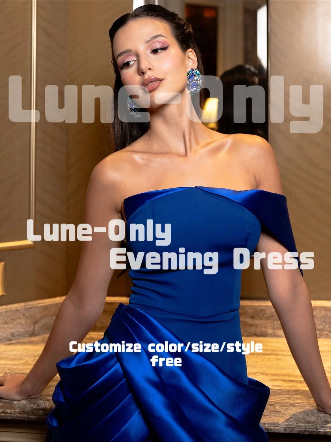 カスタマイズされたノースリーブブルーマーメイド女性用イブニングドレス、ワンショルダーフロア丈エレガントパーティガウン、プロムフォーマルドレス