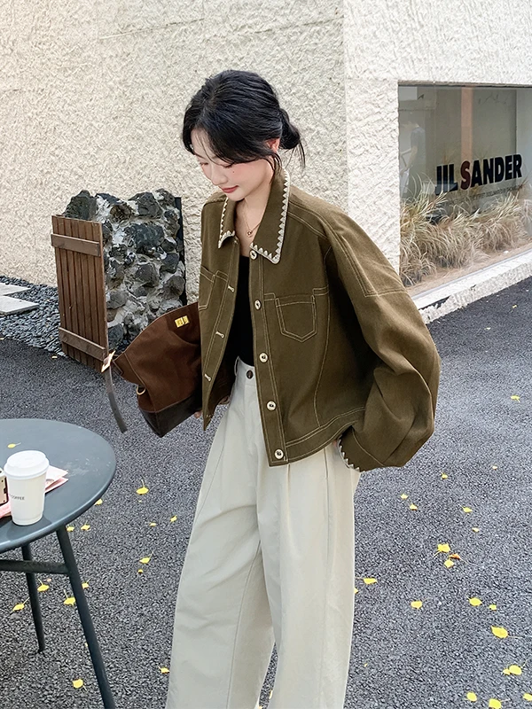 Faionable Retro Casual Jaet Women's ort Early Spring Autumn 2025 New Small Size Ele Versatile Top Ladieswear