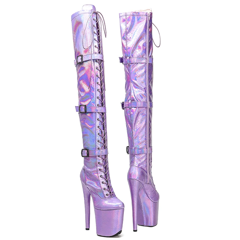 Leecabe-botas exóticas de piel de serpiente para mujer, botas de moda, plataforma de tacón alto, bota de Pole Dance, 20CM/8 pulgadas