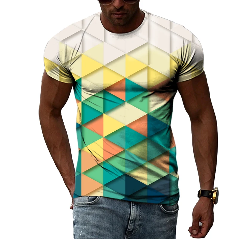 Leisure Grid Summer Popular Color Lattice Pattern Men\'s And Women\'s T-Shirts Print Hip Hop Round Neck Tees Short Sleeve Tops