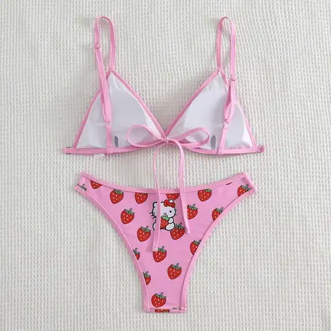 Anime Y2K Hello Kitty Kvinnor Bikini Baddräkt Sanrioed Kawaii Sexiga Heta Tjejer Söt Rosa Underkläder BH Trosor Strand Hav 12 best sales Hello Kitty badkläder - №6