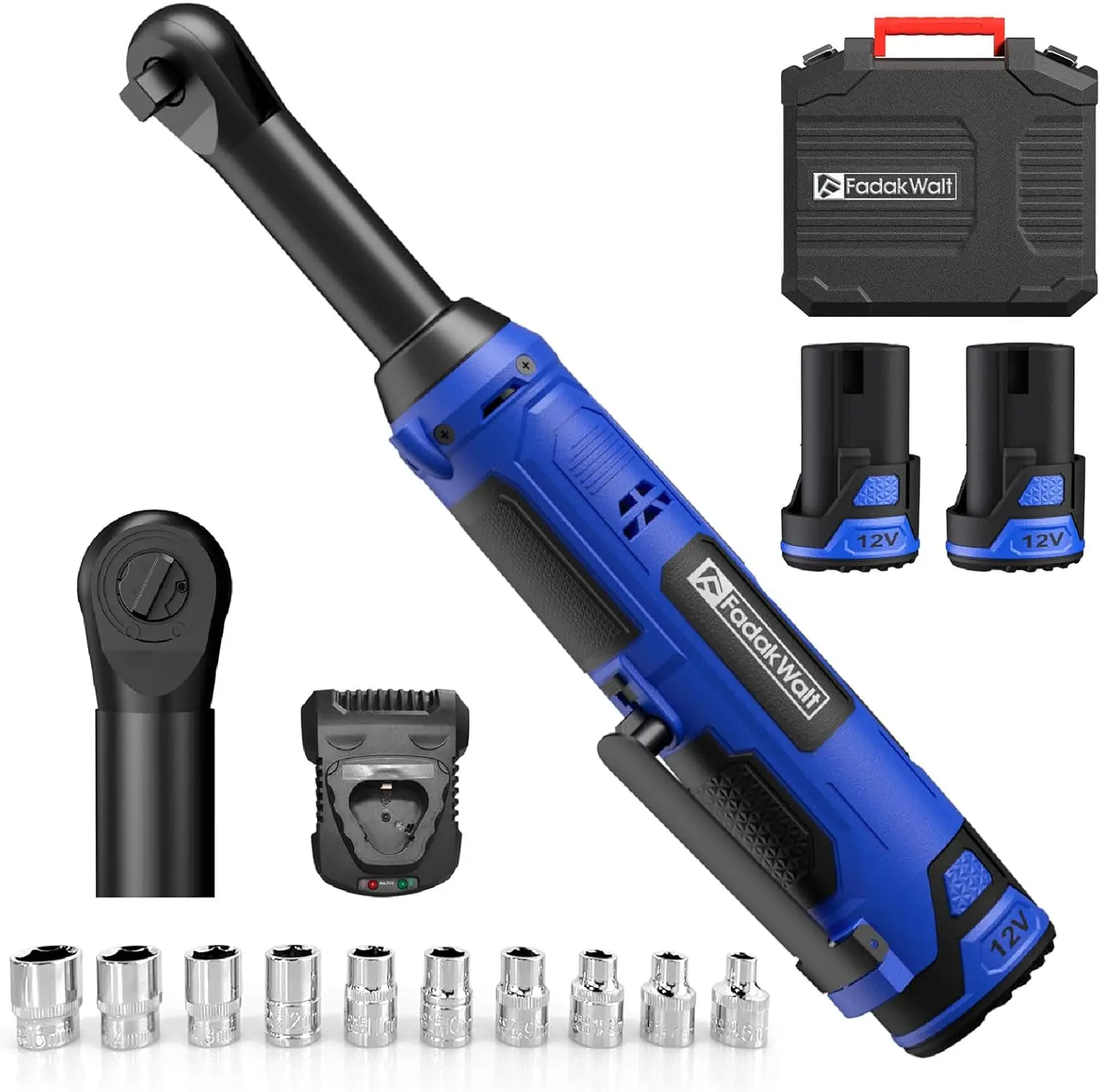 

40 Ft-lbs (50N·m), Extended Power Ratchet Wrench with Variable Speed, 10 Sockets, and 2.0Ah Li-Ion Battery