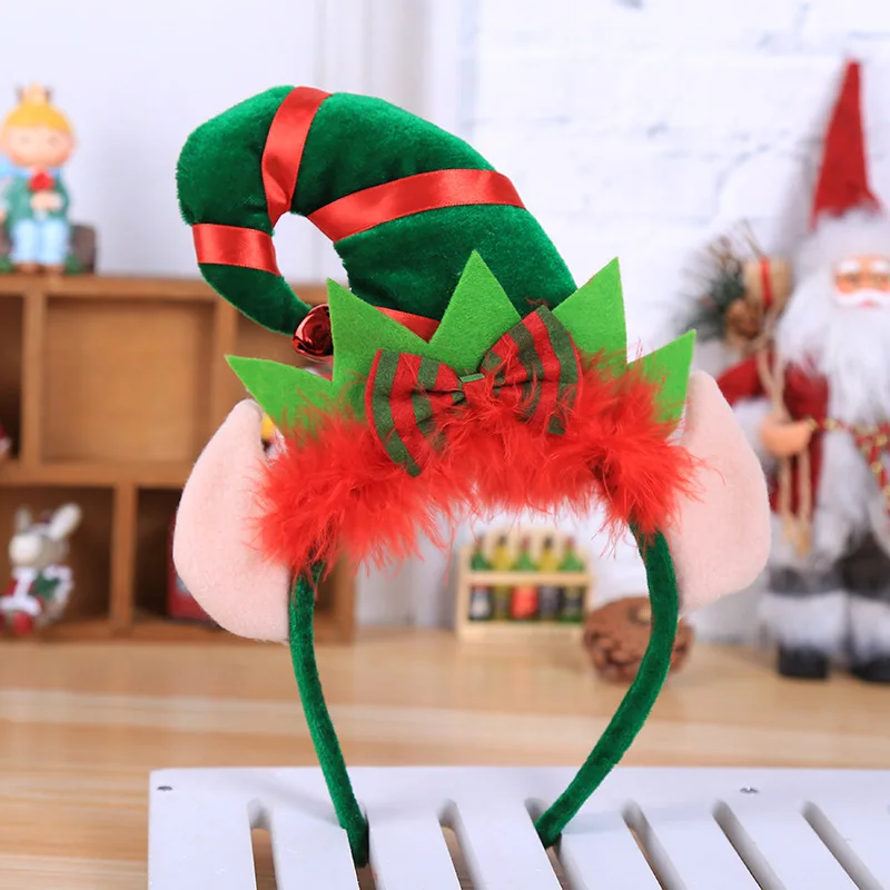 Christmas Elf Headband Holiday Headwear Elf Ears Hair Hoop Christmas Party Costume Accessories Festive Dress Up Decor Gift