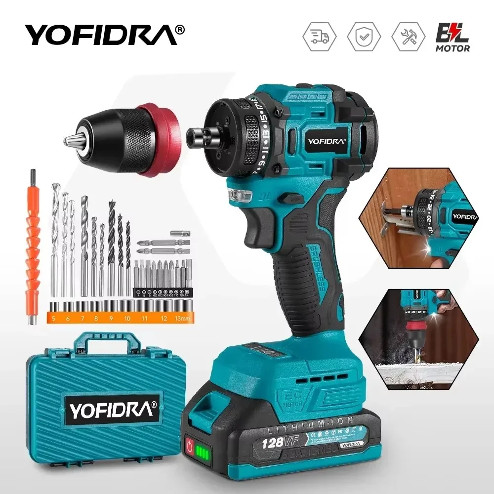 

YOFIDRA 10mm Brushless Electric Drill 24 Gears Cordless Multifunctional Electric Screwdriver Tool For Makita 18V Battery