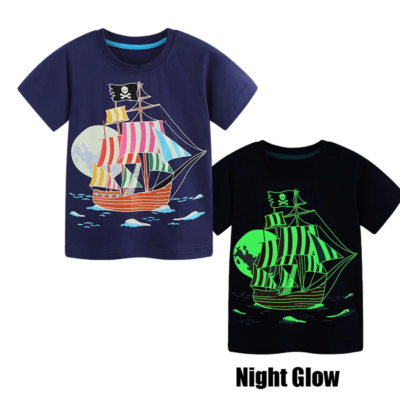 

Short Sleeve Sailboats Kids' Cotton T-Shirt 1 Pcs Night Light Summer Boys Girls Top Children's Fashion Tees Baby Summer Tops