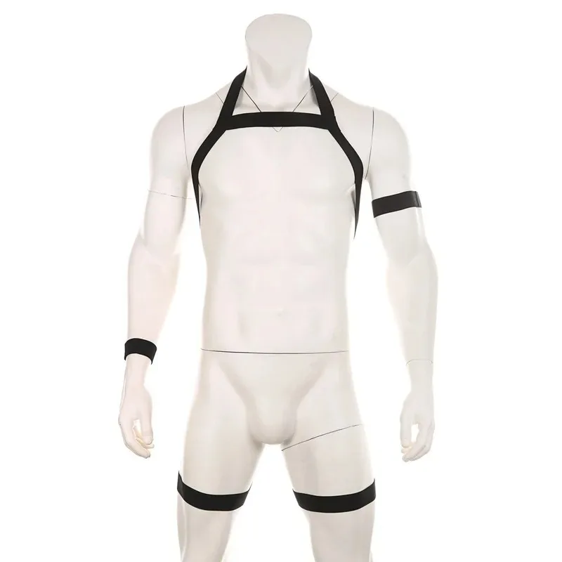 

Sexy Mens Harness Set Elastic Halter Chest Body Straps Hollow Out Lingerie Bondage Belts Fetish Arm Wrist Band XZ