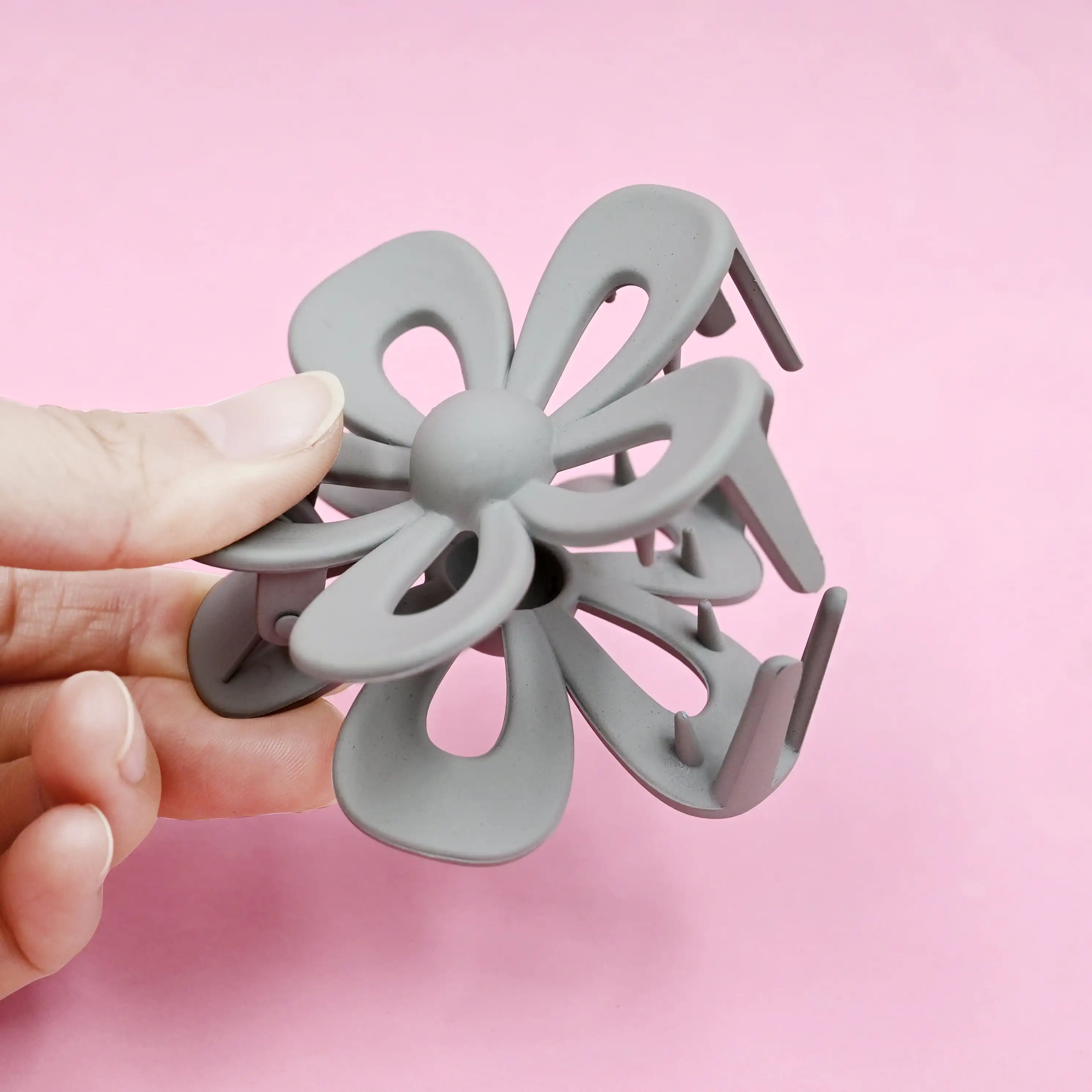 Gray and Black Flower Claw Clips, 2 Pack