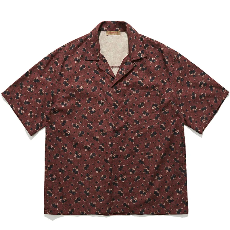 

Japanese retro ethnic style Cuban collar short-sleeved shirt for men and women loose vintage Hawaiian style floral shirt