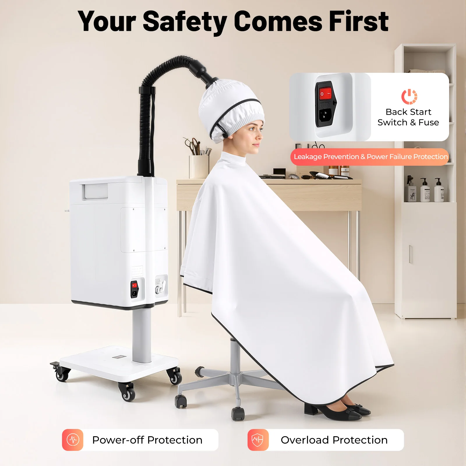 

110 В нано-пароварка для волос, многофункциональная машина для окрашивания волос, нано-пароварка для волос с колесами 500 Вт 32-140 ℉